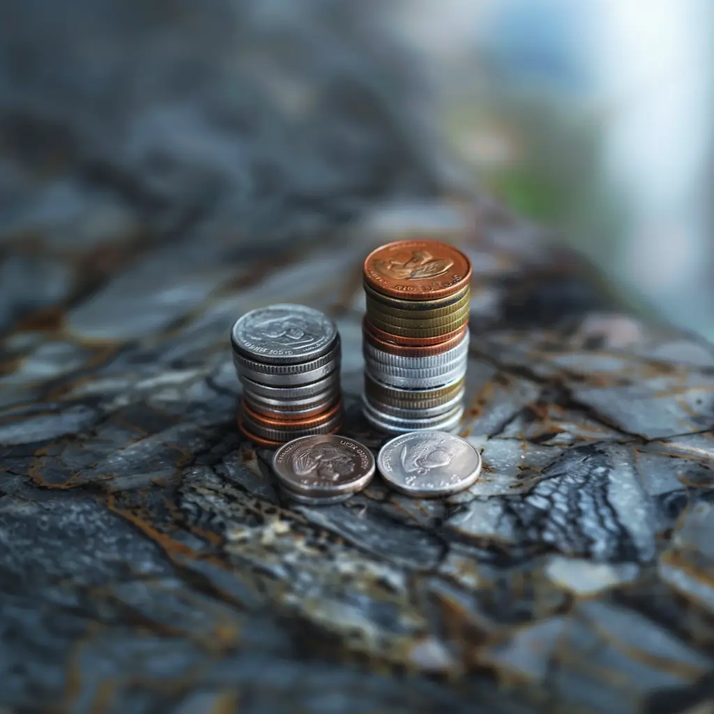 A pile of two coins, one containing 70% and the small one containing only 30%